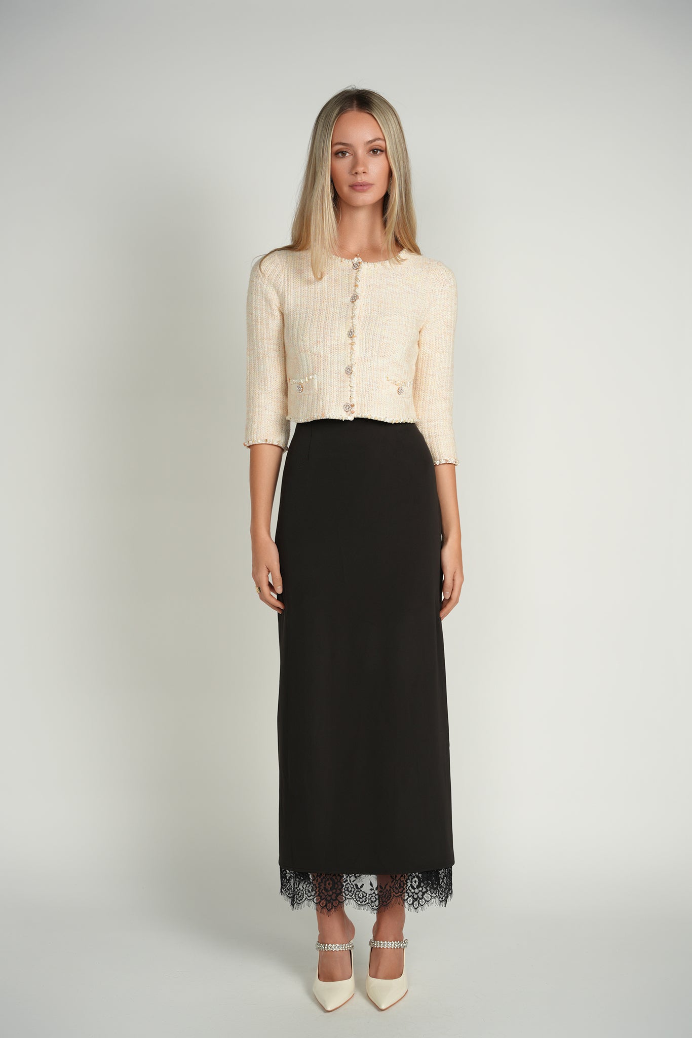 Lace Detail Maxi Skirt – Black