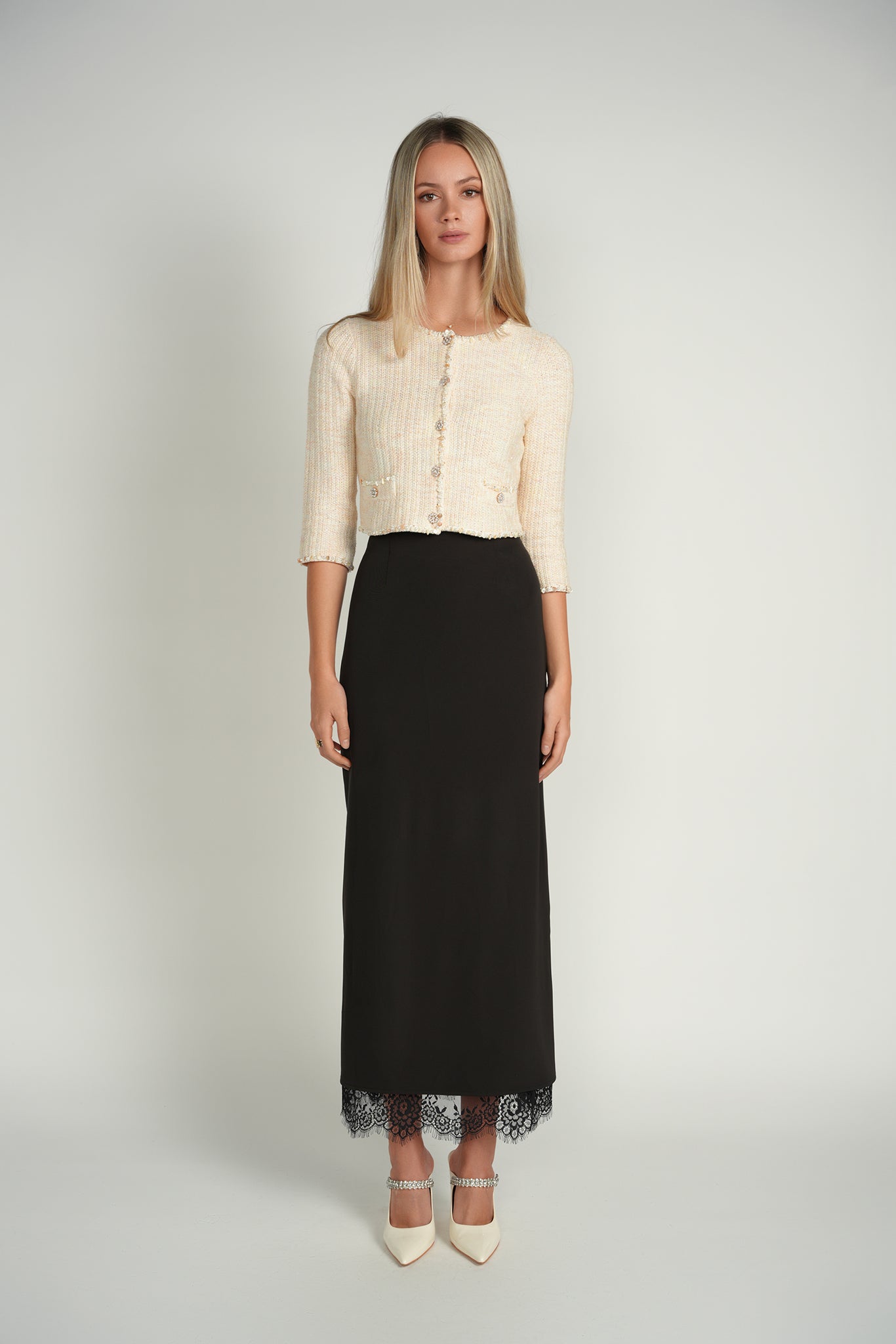 Lace Detail Maxi Skirt – Black