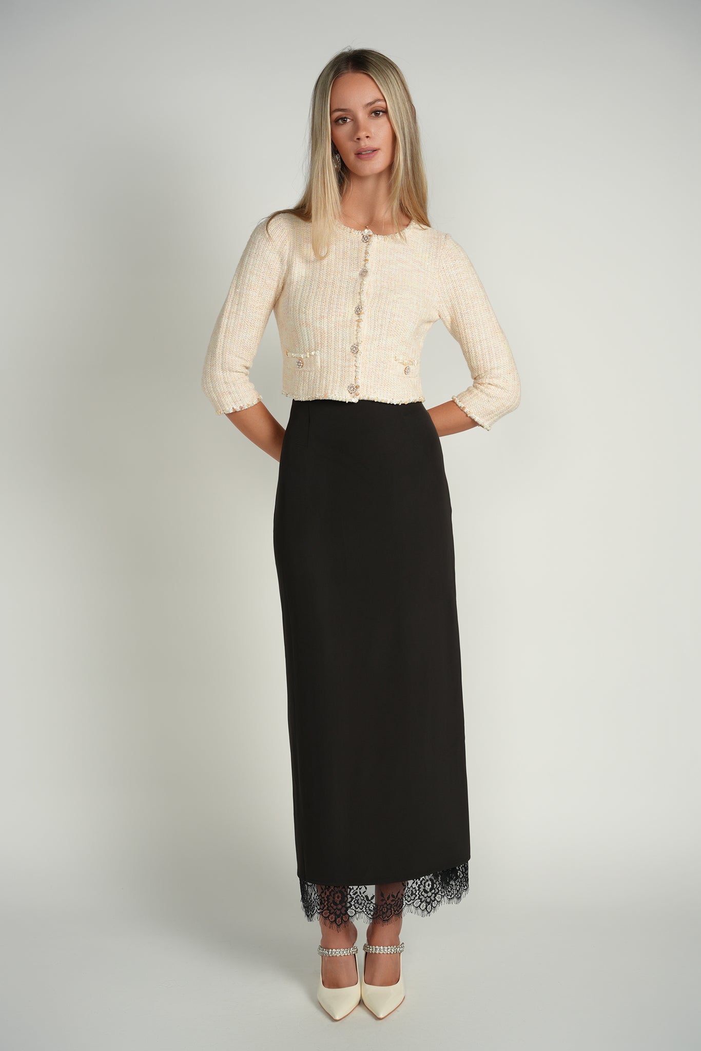 Lace Detail Maxi Skirt – Black